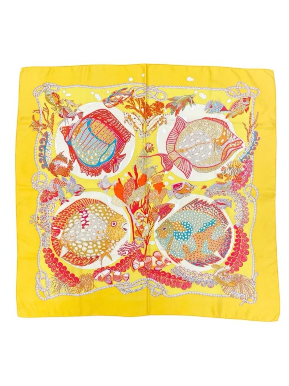Hermes Carre 90 Grands Fonds Silk Yellow Red Scarf